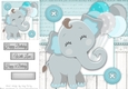 Adorable Aqua Elephant With Balloons 8x8