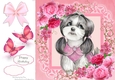 Gorgeous Shitzu In Pink Roses 8x8