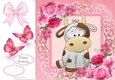 Gorgeous Cow In Pink Roses 8x8