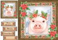 Gorgeous Festive Pig With Red Flowers 8x8