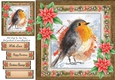 Gorgeous Festive Robin With Red Flowers 8x8