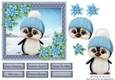Gorgeous Penguin In A Bobble Hat With Blue Flowers 6x6