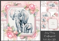 Beautiful Mum & Baby Elephants With Pink Roses 8x8 Mini Kit