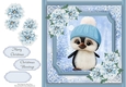 Gorgeous Penguin In a bobble hat With Blue Festive Flowers 8x8