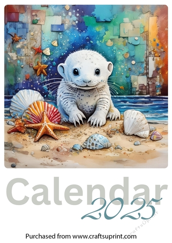Calendar 2025  starts with Monday on the beach