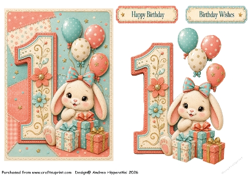 Number Card Birthday Girl 1
