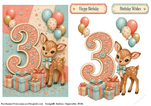 Number Card Birthday Girl 3