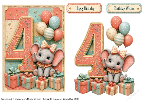 Number Card Birthday Girl 4