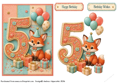 Number Card Birthday Girl 5
