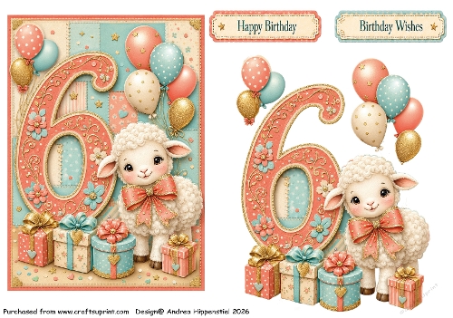 Number Card Birthday Girl 6