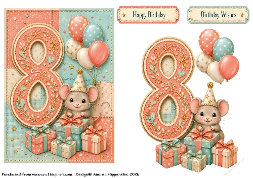 Number Card Birthday Girl 8