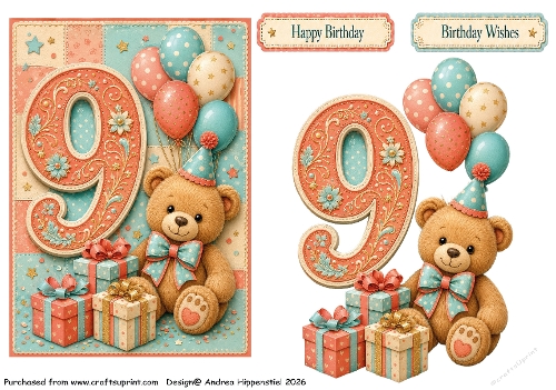Number Card Birthday Girl 9