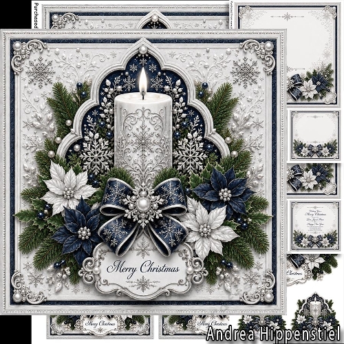 Candle Poinsettia blue silver