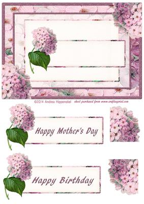 Lovely Pink Hydrangea Flower Card Topper