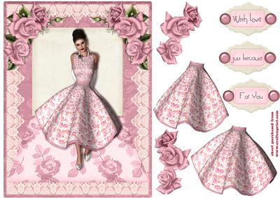 Pink Roses Dress Card Topper