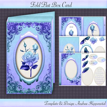 Fold Flat Box Card Rose Purple Turquoise