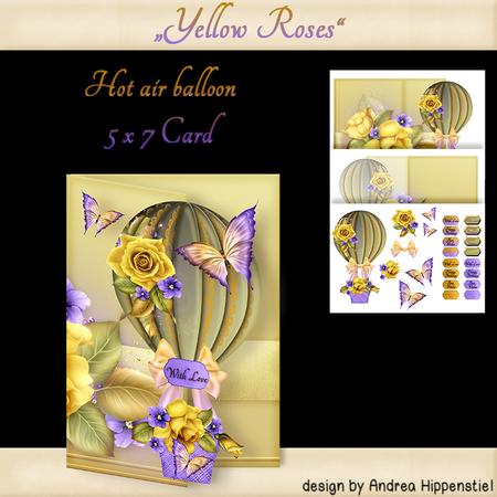 Hot Air Balloon Shape Card Yellow Rose