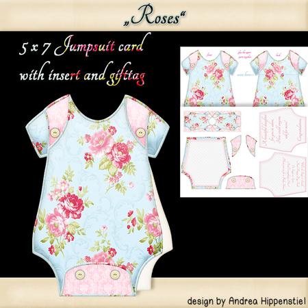Baby Jumpsuit Shape Card Roses