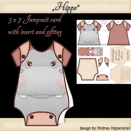 Baby Jumpsuit Shape Card Hippo