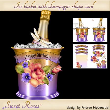 Ice Bucket with Champagne Shape Card Sweet Rose