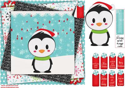7.5 x 7.5 Card Topper Penguin