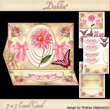 Easel Card 7 x 5 Dahlia Pink Flower