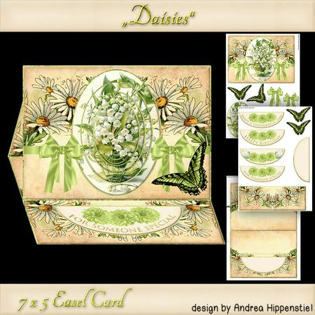 Easel Card 7 x 5 Daisies White Green Flowers