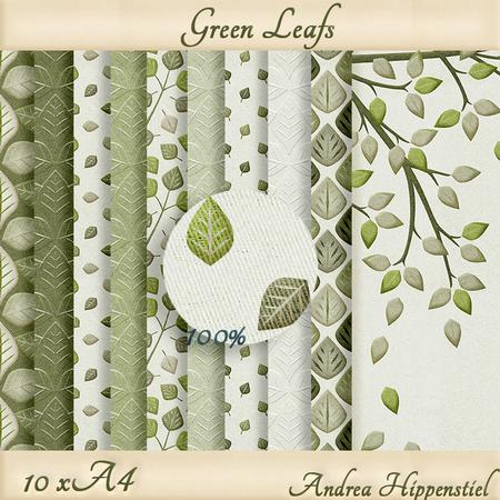10 x A4 Green Leafs Cardstock