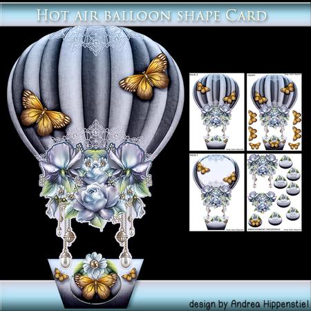 Hot Air Balloon Shape Card Blue Rose