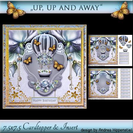 7.5 x 7.5 Card Topper Hotairballoon Blue Rose