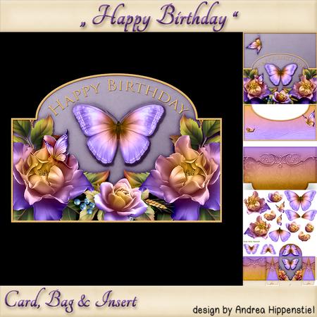 Plaque Card with Bag Butterfly Purple