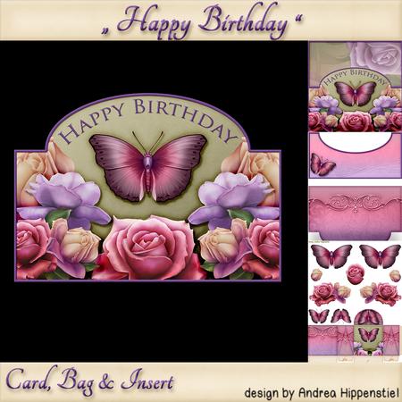 Plaque Card with Bag Butterfly Magenta