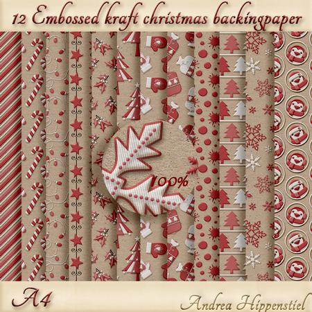 12 x A4 Kraft Christmas Red