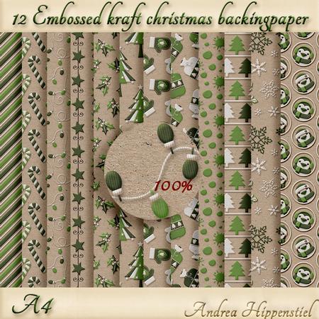 12 x A4 Kraft Christmas Green