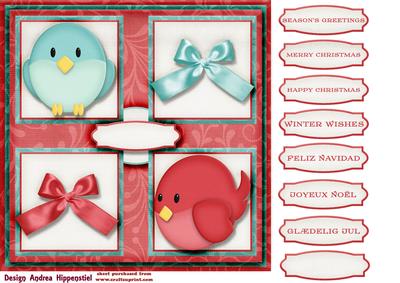 7.5 x 7.5 Card Topper Christmas Birds