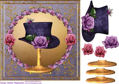 7.5 x 7.5 Card Topper Steampunk Hat