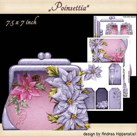 Handbag Shape Card Christmas Lila Poinsettia