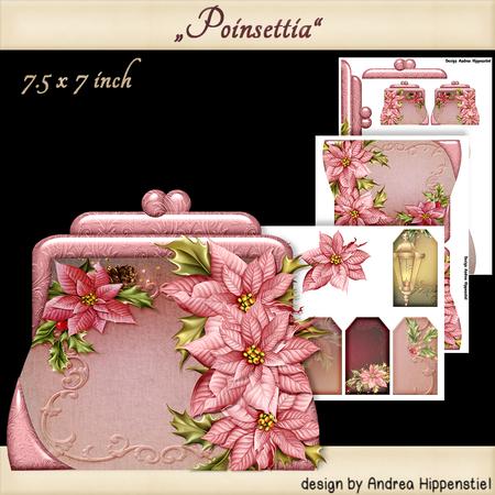 Handbag Shape Card Christmas Rosa Poinsettia