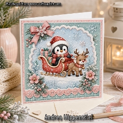 Penguin And Friends Christmas Winter Card Rendeer