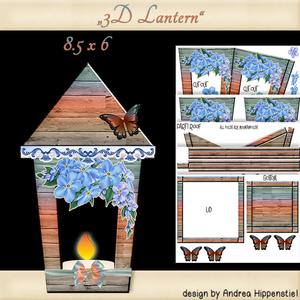 3D Lantern with Flowers Blue