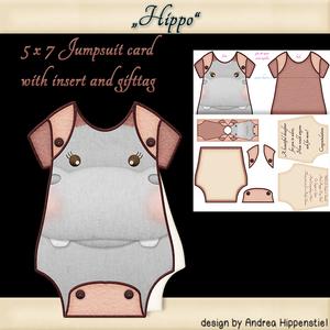 Baby Jumpsuit Shape Card Hippo
