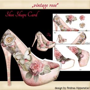 Shoe Shape Card Vintage Rose