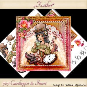7 x 7 Card Topper and Insert Feathers Steampunk