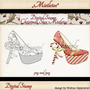 Digital Stamp Christmas Shoe Mistletoe