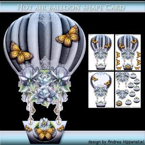 Hot Air Balloon Shape Card Blue Rose
