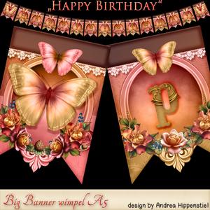 Happy Birthday Banner Pink Butterflies