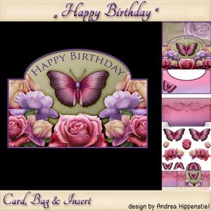 Plaque Card with Bag Butterfly Magenta