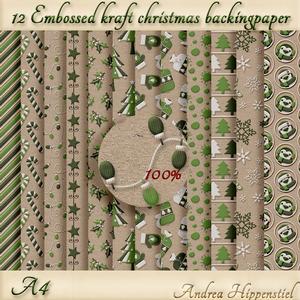 12 x A4 Kraft Christmas Green