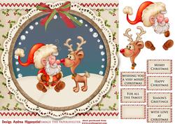 7.5 x 7.5 Card Topper Santa and Rendeer