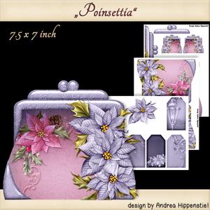 Handbag Shape Card Christmas Lila Poinsettia